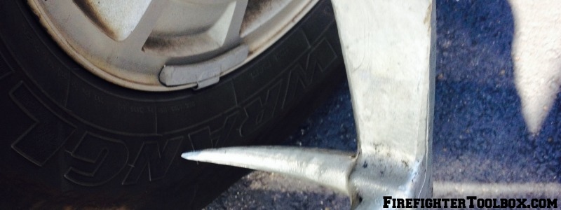 A Halligan can be used to flatten tires, stabilizing the vehicle.